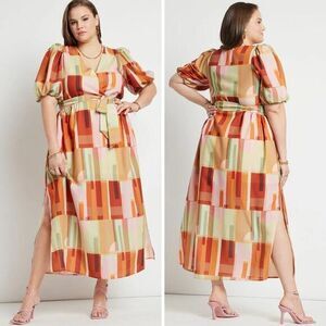 Eloquii Alice Geometric Print Maxi Dress Side Cutouts, size 28‎